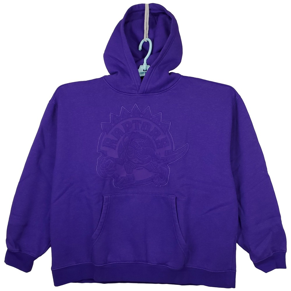 Toronto Raptors Mitchell & Ness Large Hoodie Rubber Logo Acid Washed Purple New